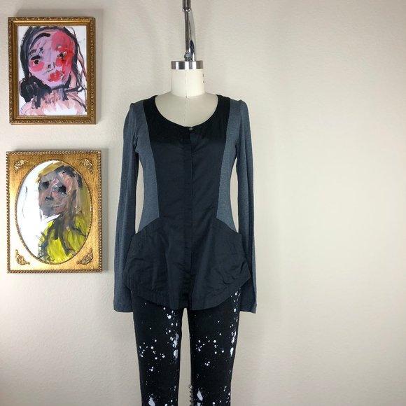 Theory Isalda Tuxedo Top Button Up Down Knit Jersey Pockets - Picture 1 of 4